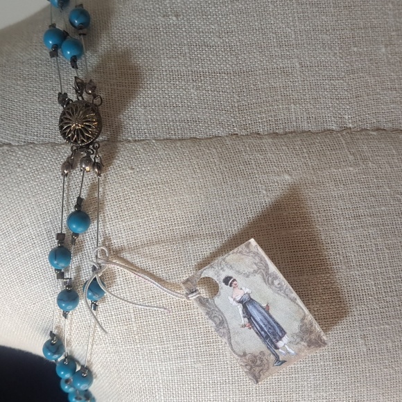 Hand Crafted Necklace & Earring Set Heirloom Sterling Blue Beaded Multistrand - Picture 3 of 6